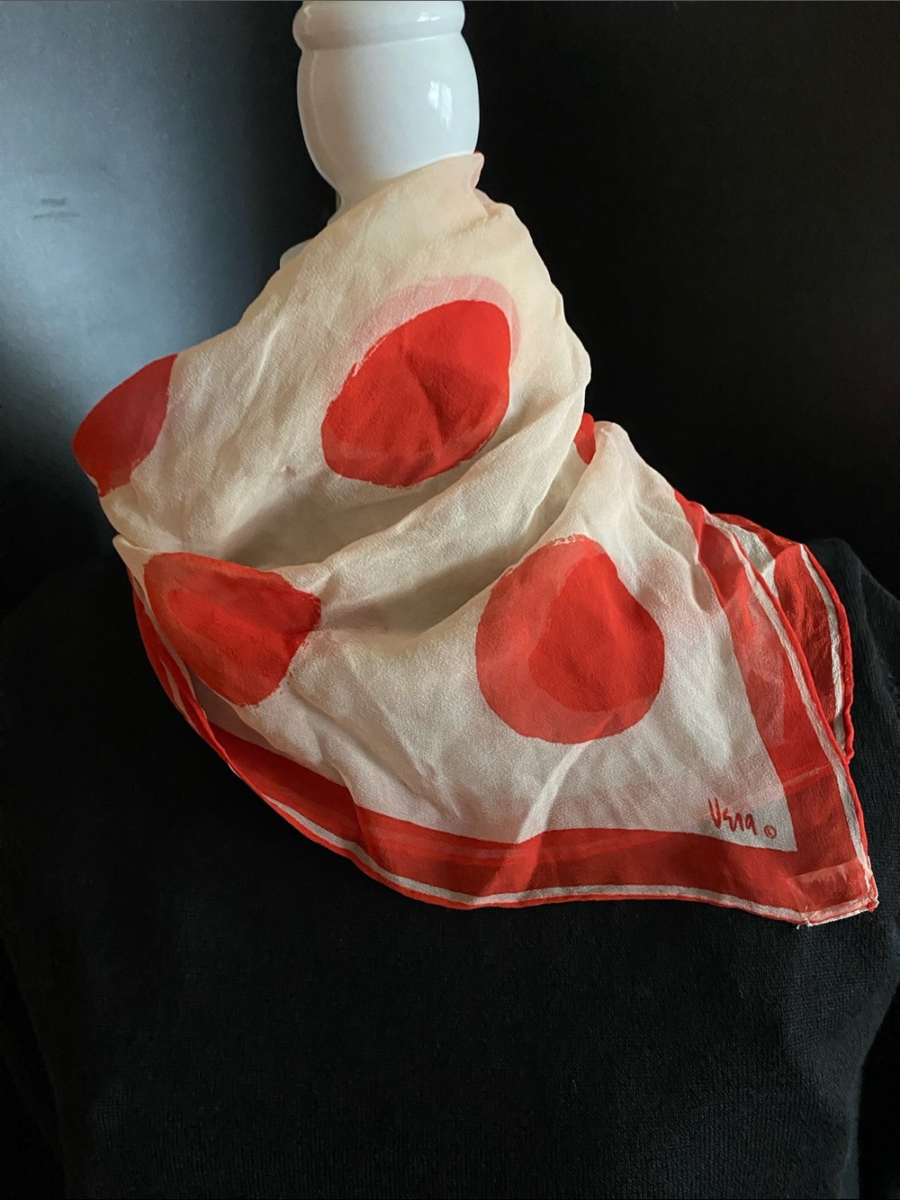 50’s vintage Vera Neumann Silk Blend Scarf Red and Creme